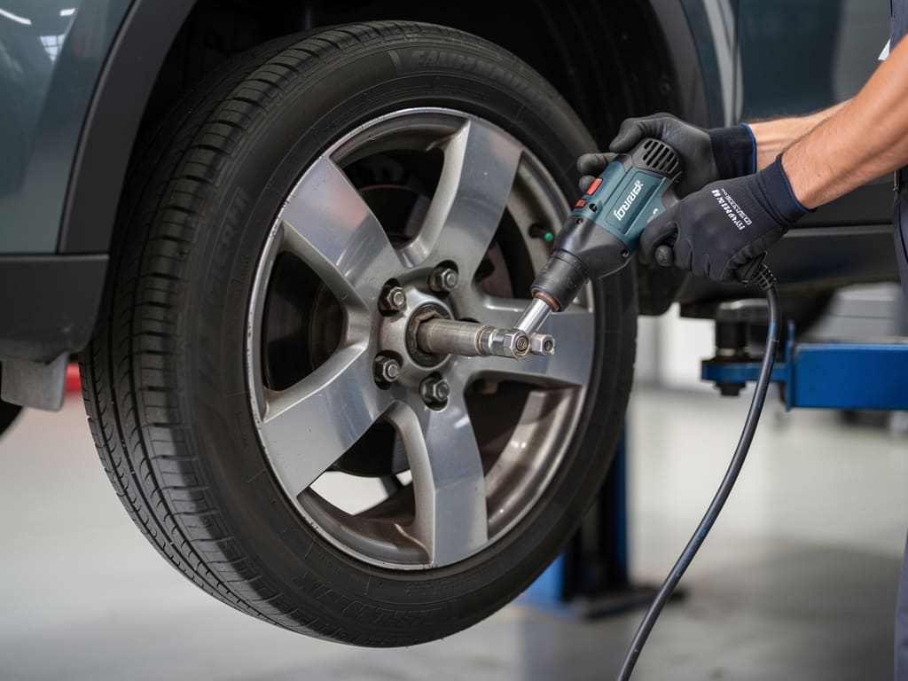 Ruota auto durante il cambio stagionale degli pneumatici
